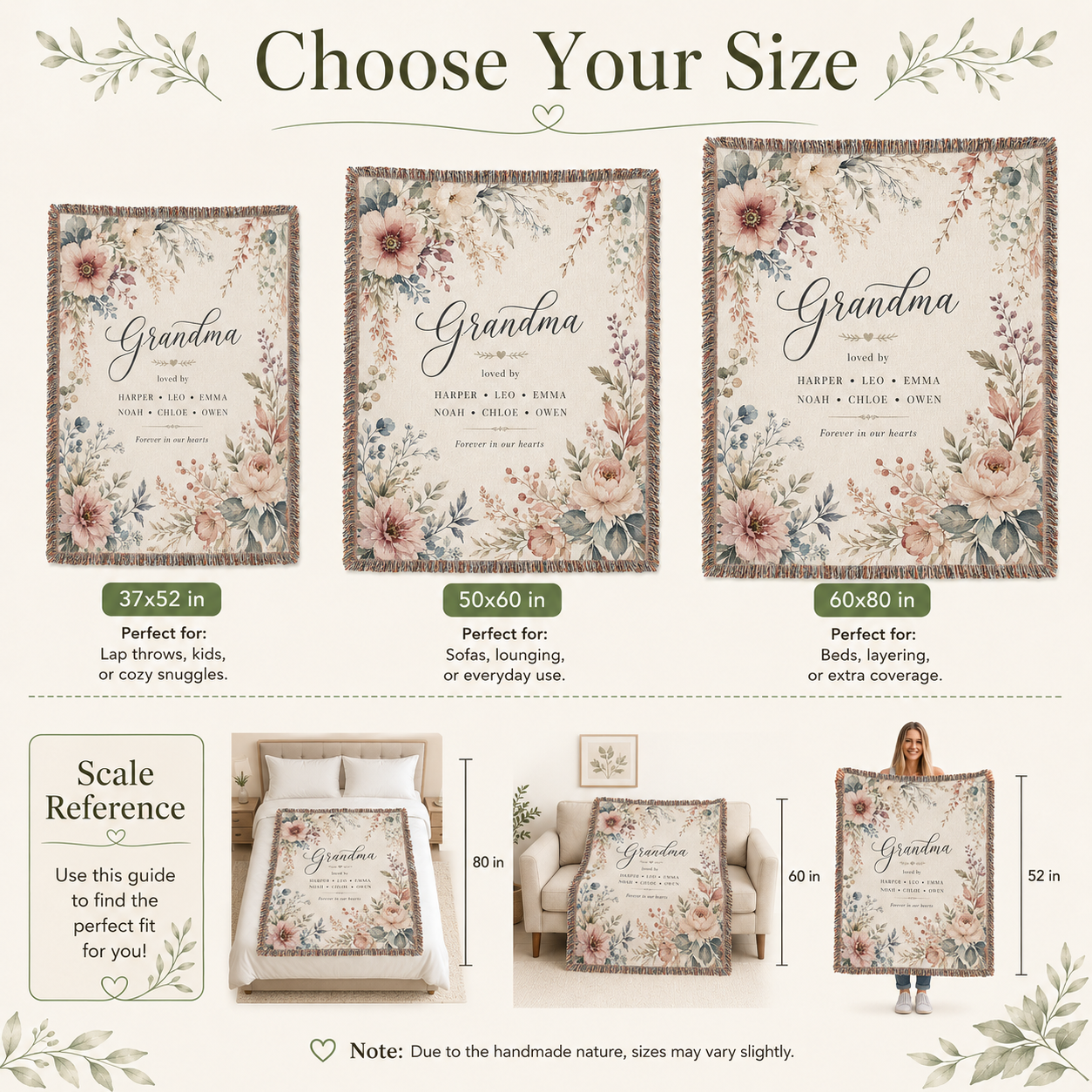 Personalized Watercolor Floral Grandma Woven Blanket – Family Names
