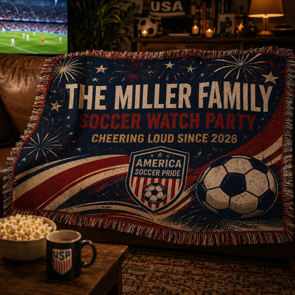 Personalized USA Soccer Victory Woven Blanket, Custom Family Name America Soccer