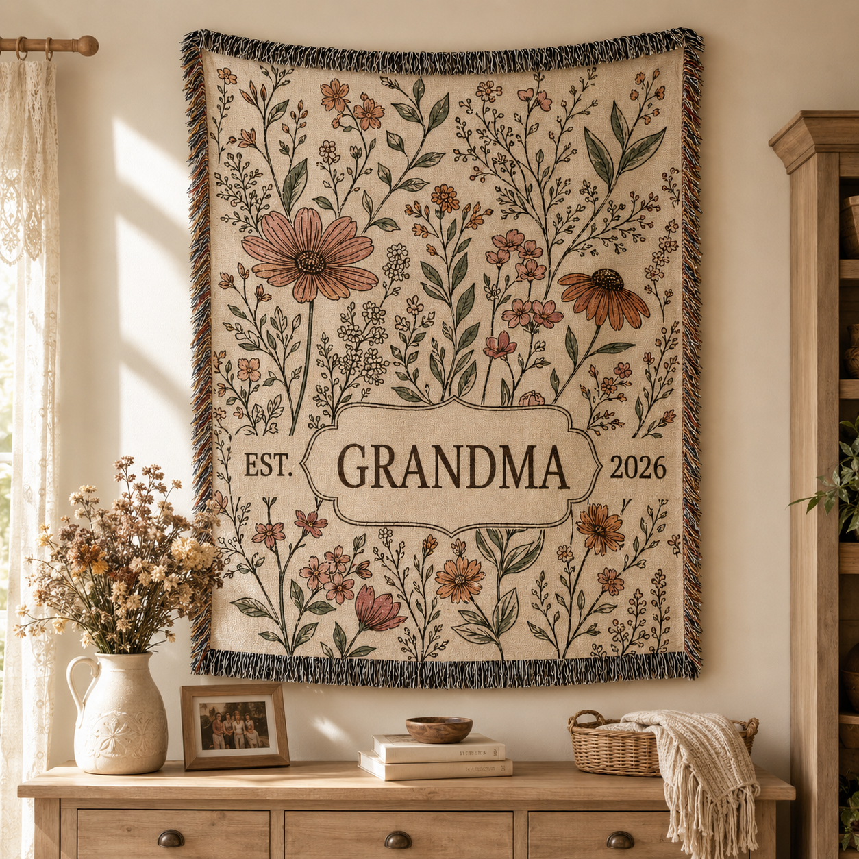 Personalized Nana Wildflower Woven Blanket – Custom Title & EST. Year