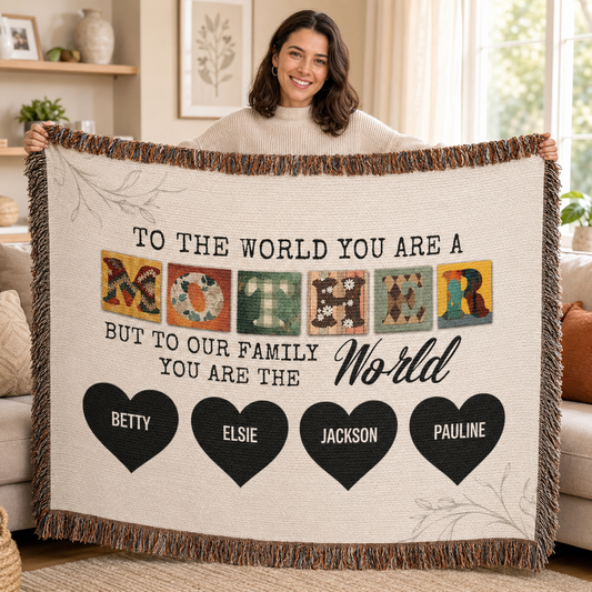 Personalized Woven Blanket for Mom with Kids Names – Custom Mother’s Day Family Throw Blanket
