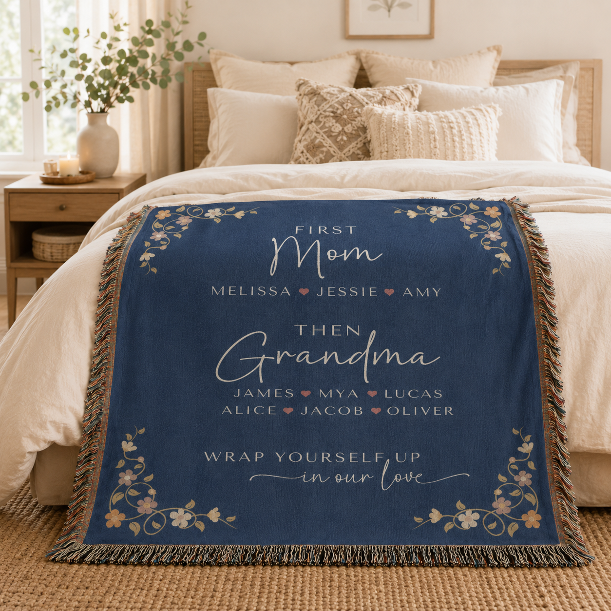 Personalized First Mom Then Grandma Woven Blanket – Family Names