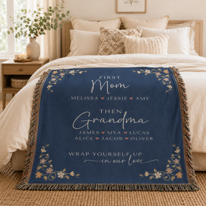 Personalized First Mom Then Grandma Woven Blanket – Family Names