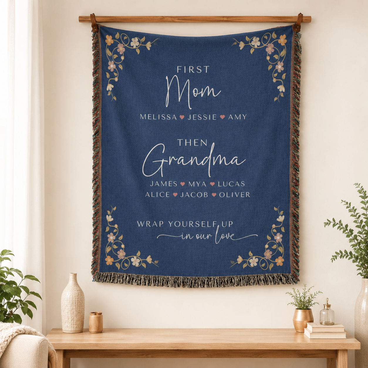 Personalized First Mom Then Grandma Woven Blanket – Family Names