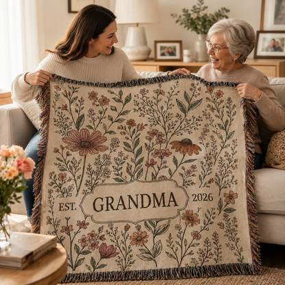 Personalized Nana Wildflower Woven Blanket – Custom Title & EST. Year