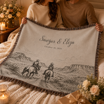 Personalized Western Couple Woven Blanket – Custom Names Anniversary Gift