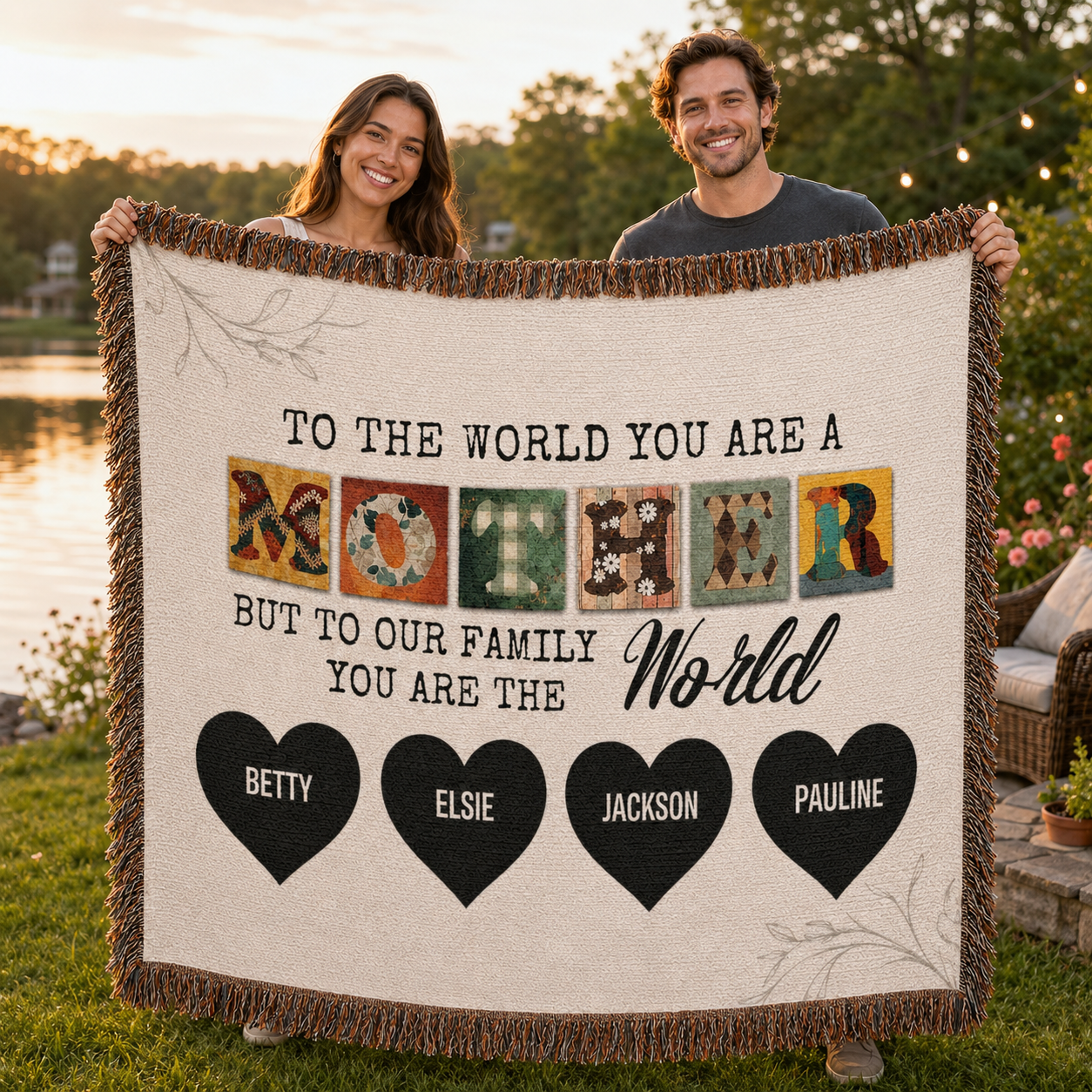 Personalized Woven Blanket for Mom with Kids Names – Custom Mother’s Day Family Throw Blanket