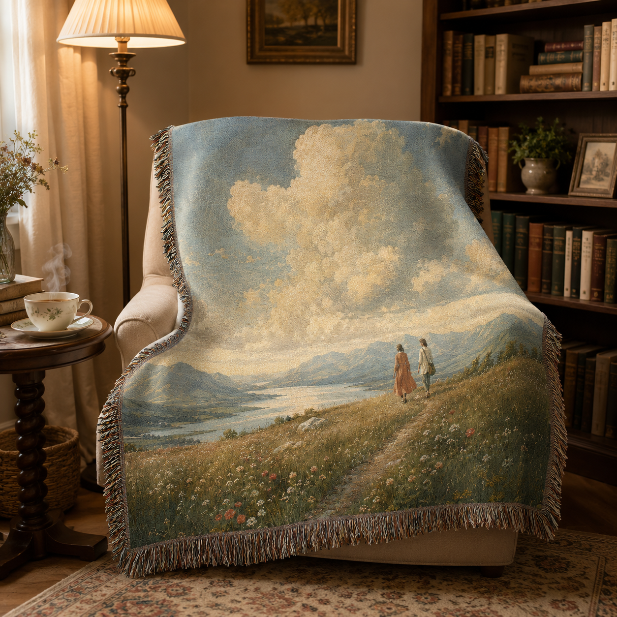 Cloud Meadow Woven Blanket – Scenic Landscape Tapestry Throw