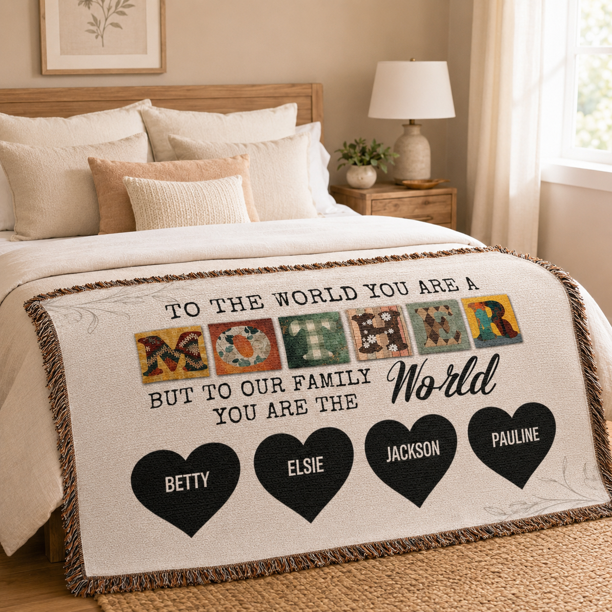 Personalized Woven Blanket for Mom with Kids Names – Custom Mother’s Day Family Throw Blanket
