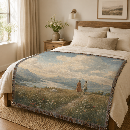 Cloud Meadow Woven Blanket – Scenic Landscape Tapestry Throw