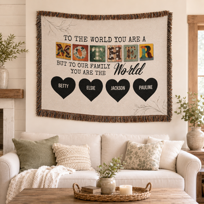 Personalized Woven Blanket for Mom with Kids Names – Custom Mother’s Day Family Throw Blanket
