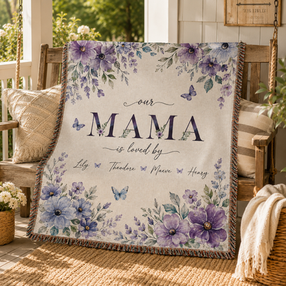 Personalized Mama Floral Woven Blanket – Kids’ Names