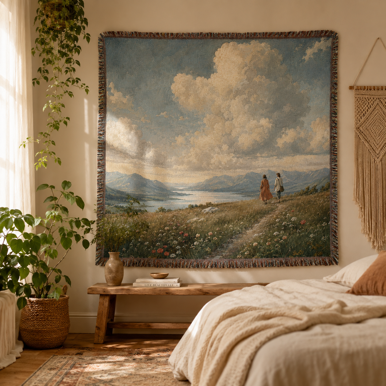Cloud Meadow Woven Blanket – Scenic Landscape Tapestry Throw