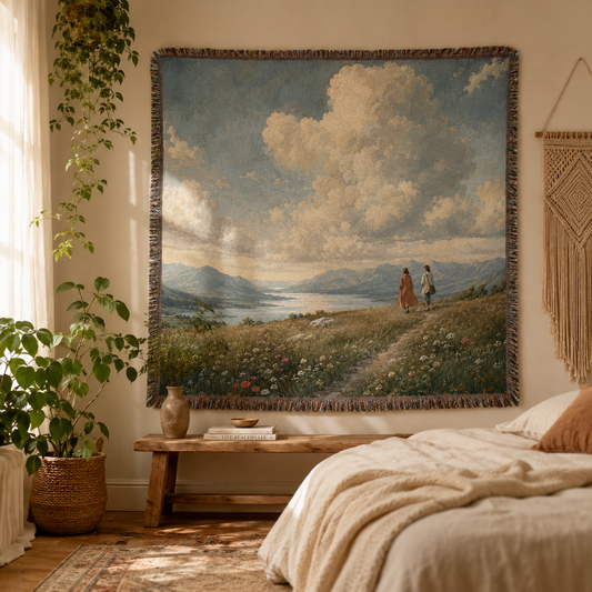 Cloud Meadow Woven Blanket – Scenic Landscape Tapestry Throw