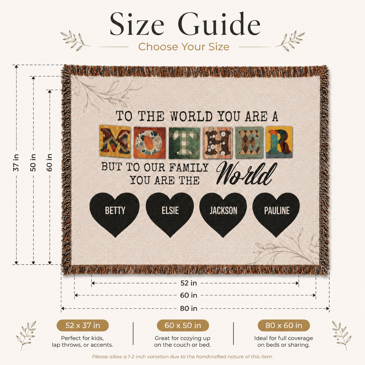 Personalized Woven Blanket for Mom with Kids Names – Custom Mother’s Day Family Throw Blanket