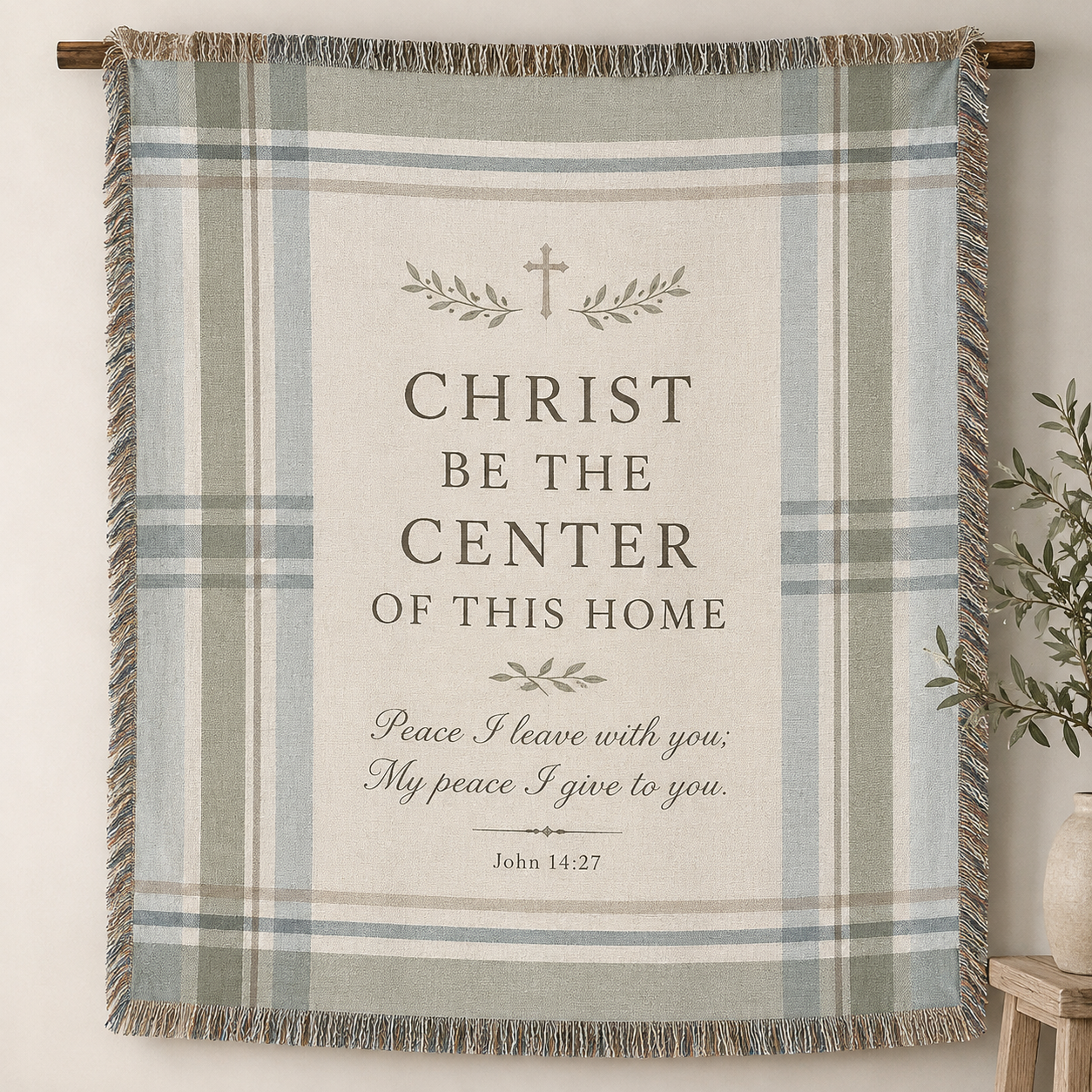 Christ Be the Center of This Home John 14:27 woven blanket main product image
