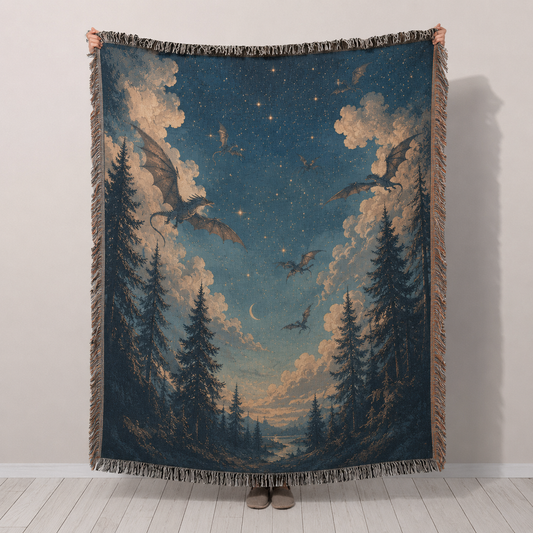 Dragon night sky woven blanket full design view