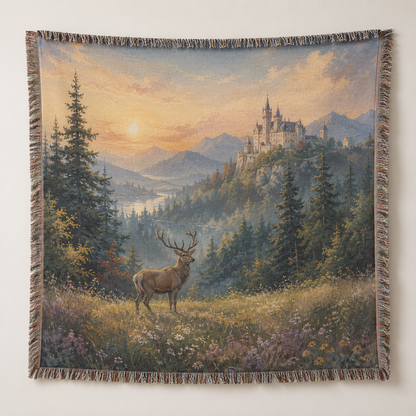 Enchanted castle and stag woven blanket product view