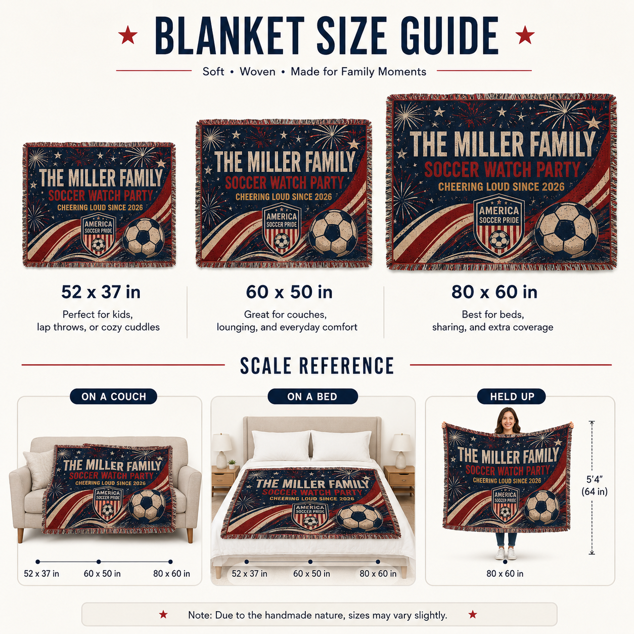 Personalized USA Soccer Victory Woven Blanket, Custom Family Name America Soccer