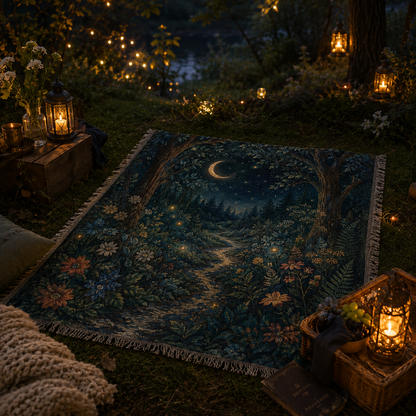 Moonlit forest woven blanket outdoor lifestyle image