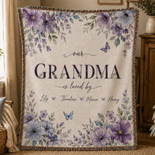 Personalized Mama Floral Woven Blanket – Kids’ Names