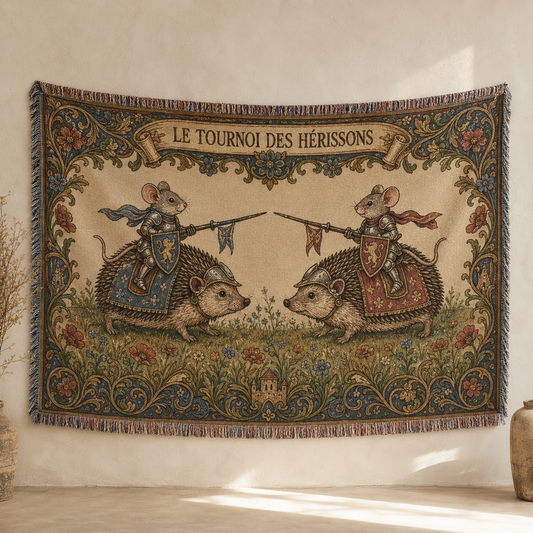 Whimsical woodland animal woven blanket full design view