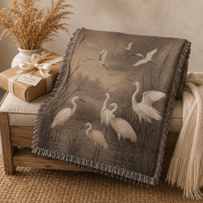 Nature bird woven blanket folded as a gift