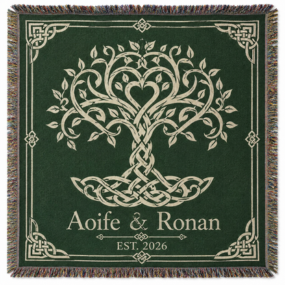 Personalized Celtic Tree of Life wedding woven blanket with custom couple names and established year