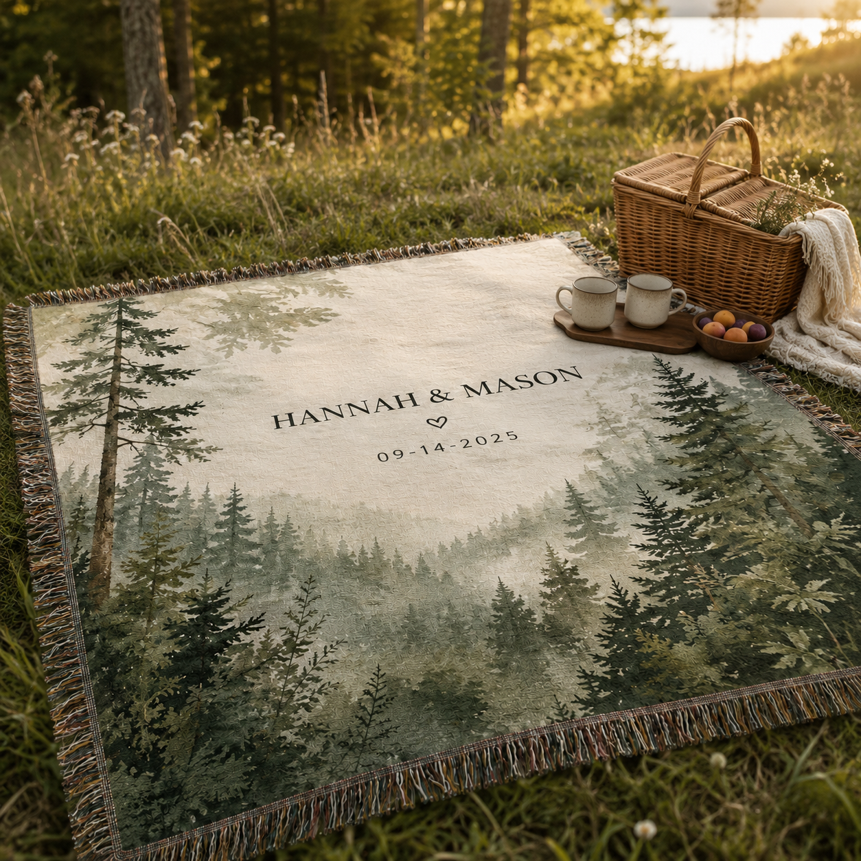 Personalized forest woven blanket outdoor image