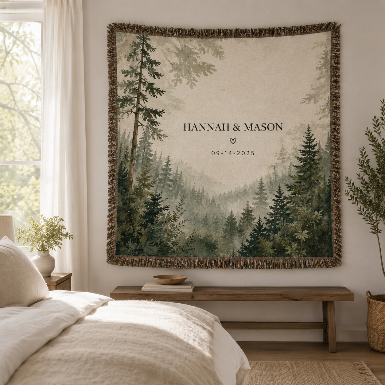 Personalized forest woven blanket wall decor image
