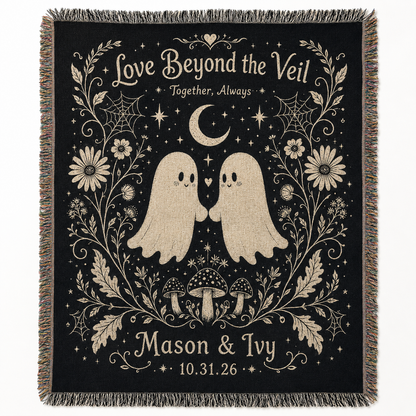 Personalized ghost couple woven blanket with custom names and date