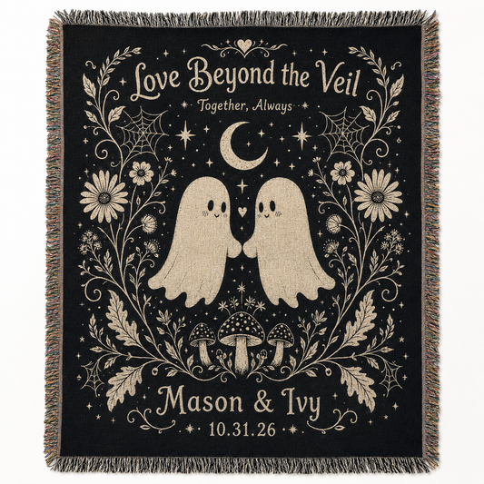 Personalized ghost couple woven blanket with custom names and date