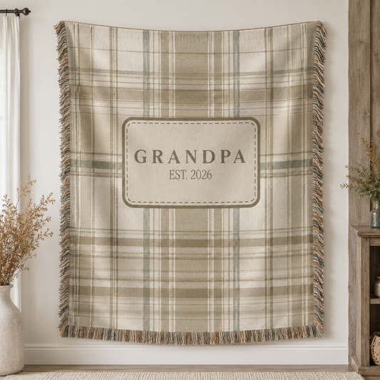 Personalized Grandpa plaid woven blanket with custom established year