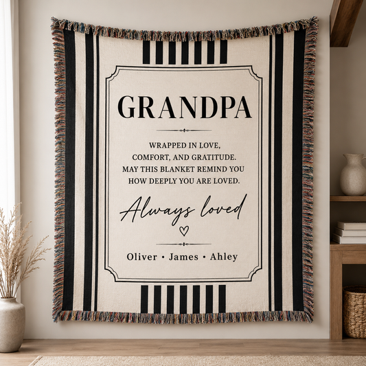 Personalized Grandpa woven blanket with custom grandkids names