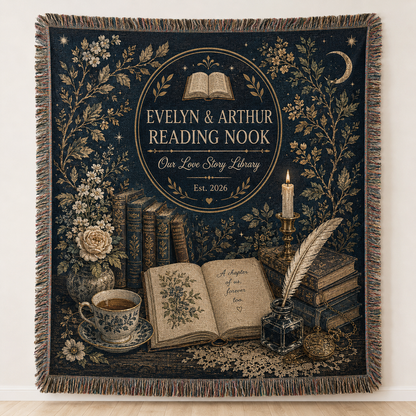Personalized Reading Nook wedding woven blanket with Evelyn and Arthur, Est. 2026