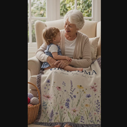 Personalized Grandma Meadow Wildflower Woven Blanket – Grandkids’ Names