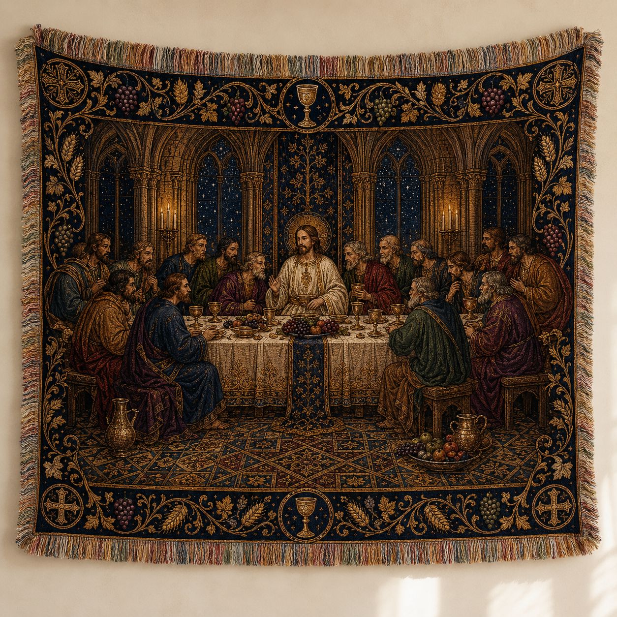 Sacred supper woven blanket full design view