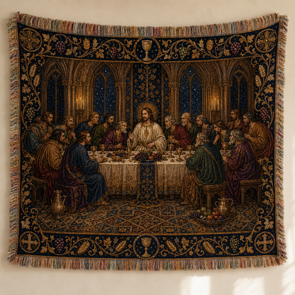Sacred supper woven blanket full design view