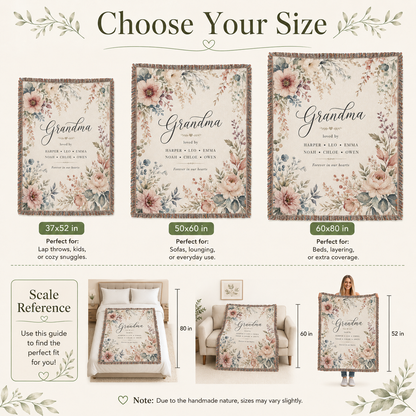 Personalized Watercolor Floral Grandma Woven Blanket – Family Names